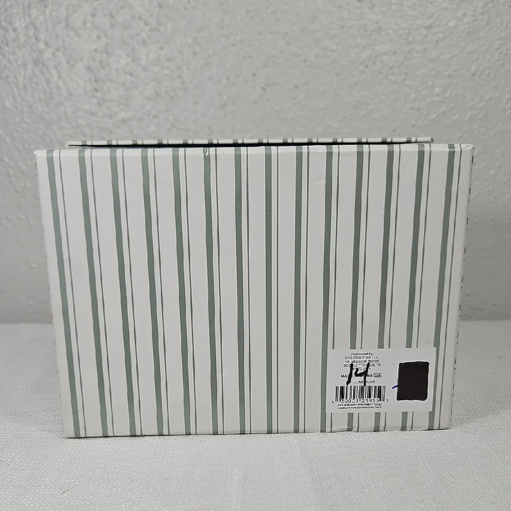 Happiness is Homemade White, Black & Sage Striped Decorative Box